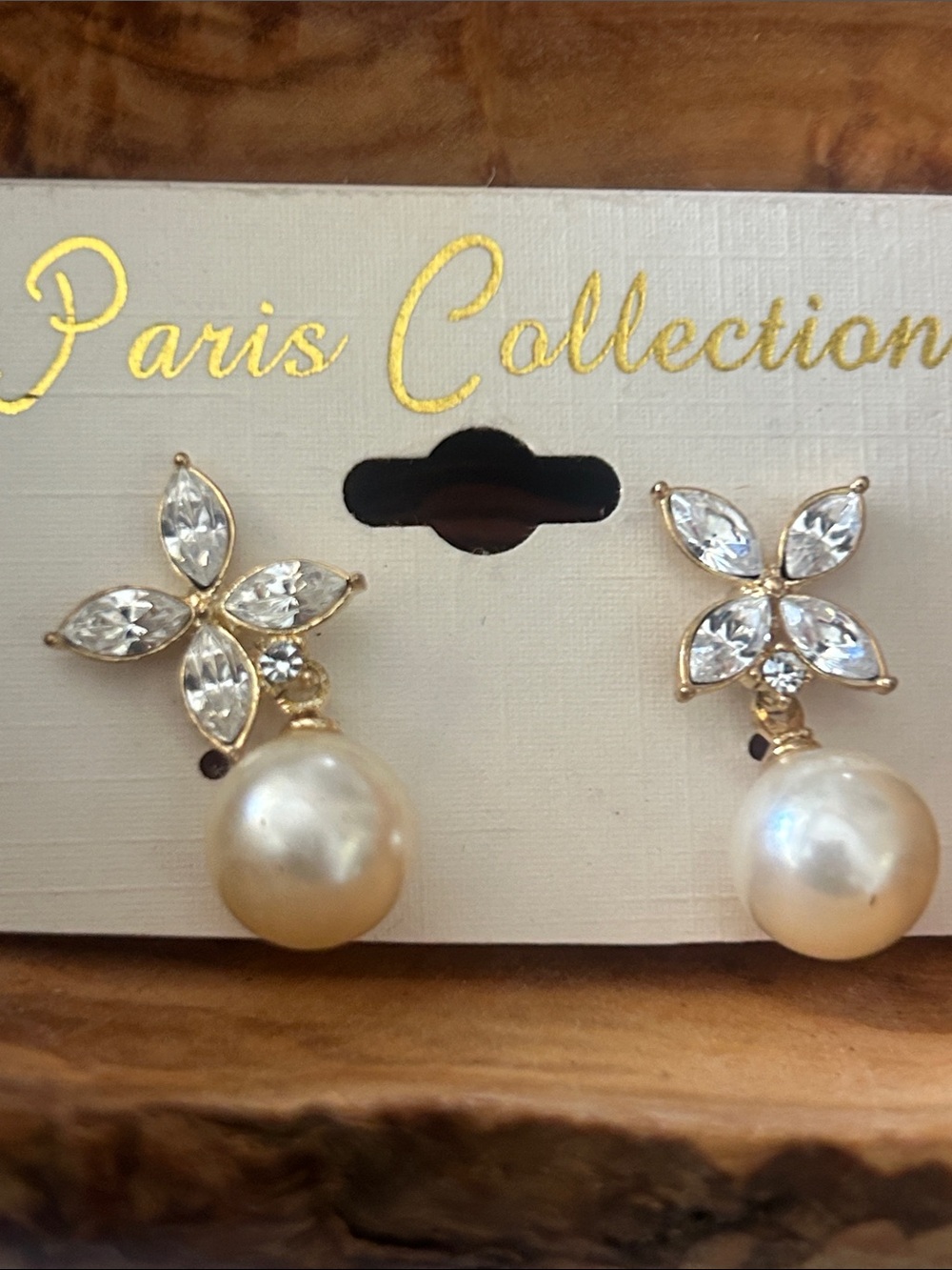 Gold Pearl Drop Flower zirconia Earrings - Cream Pearls